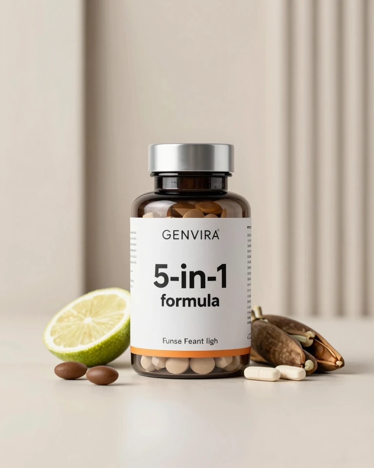 Genvira supplement bottle with 5-in-1 formula